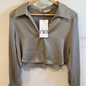 NWT Zara Satin Effect Cropped Blouse